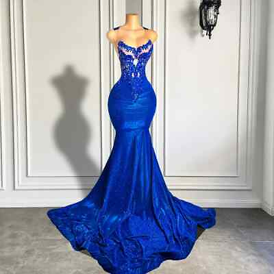 #ad Royal Blue Long Prom Dresses Luxury Beaded Embroidery Sexy Mermaid Prom Gowns $156.68