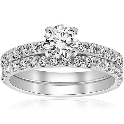 #ad 1 ct Diamond Engagement Wedding Ring French Pave Set 14k White Gold $733.19