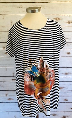 #ad QB FASHION Women Short Sleeve Pull Over Crew Neck Striped Shirt Size Extra Large $12.99