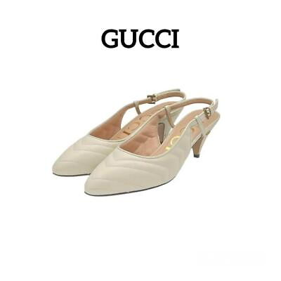 #ad Authentic Gucci leather quilting slingback pumps low heels 37 White Women USED $213.97