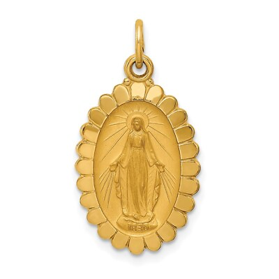 #ad 14k Yellow Gold Solid Oval Scalloped Miraculous Medal Pendant L 1.04quot; 1.7g $396.00