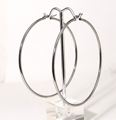 #ad 3 inch Hoop Earrings Stainless Surgical Steel Hypoallergenic Polished High Shine $12.25