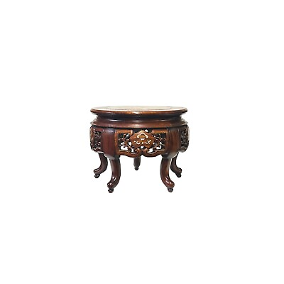 #ad 8.75quot; Chinese Brown Wood Round Stone Top Vase Stand Display Riser ws3780 $323.70
