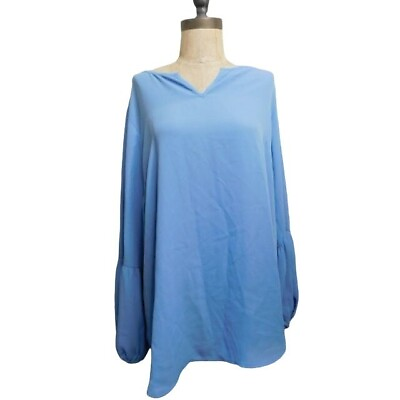 #ad Joan Rivers Size M Medium Vneck Blue Long blouson Sleeve Blouse Top $14.99