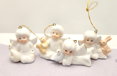 #ad Vintage Angel Christmas Ornament Set of 4 Bone China Miniature 2quot; $19.99