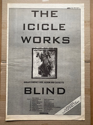 #ad ICICLE WORKS BLIND POSTER SIZED original music press advert from 1988 with tour GBP 12.00