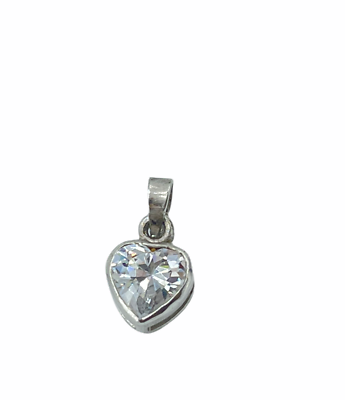 #ad Sterling Silver 925 Heart Shaped Pendent Centered W CZ Stone $18.99