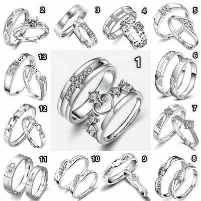 #ad Men Women 925 Silver Ring Couple Wedding Bride Ring Jewelry Anniversary Gift $3.45