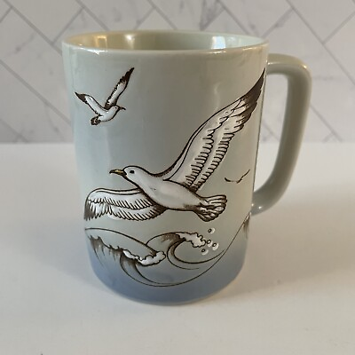 #ad Vintage Seagulls Ocean Wave Beach Otagiri Japan Stoneware Mug Mid Century Cup $14.00
