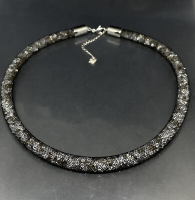 #ad Swarovski Swan Stardust Necklace Black Mesh Crystals Inside 17 19 in Signed✨ $75.00