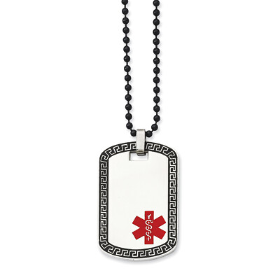 Chisel Stainless Steel Dog Tag w Greek Key Edge Medical Necklace 30quot; $63.99