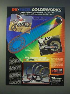 #ad 1989 RK Motorcycle Chains and Excel Colorworks Alloy Rims Ad $19.99