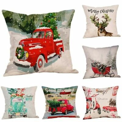#ad Decorative Linen Gift Cover Pillow Vehicle Home Cushion Printing Case Christmas C $8.26