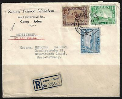 #ad ADEN JUDAICA 1951 REGISTERED COVER FROM SAM MENAHEM ADEN CAMP TO GERMANY $89.99