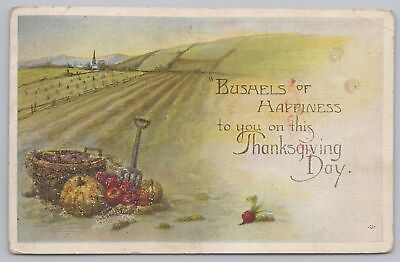 #ad Holiday Bugs @ Vegetables Bushels of Happiness Thanksgiving Vintage Postcard $2.80