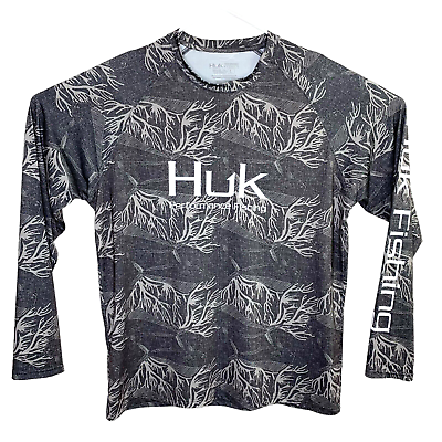 #ad HUK Mens Performance Mahi Long Sleeve Fishing Shirt Charcoal Gray Large $16.77