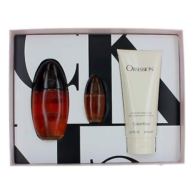 #ad Obsession by Calvin Klein 3 Piece Gift Set with 3.3 oz for Women $43.60