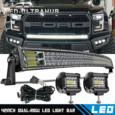 #ad 42quot; Curved LED Light Bar Bumper Grille4quot; 18W Pods Kit For Ford F 150 SVT Raptor $85.99