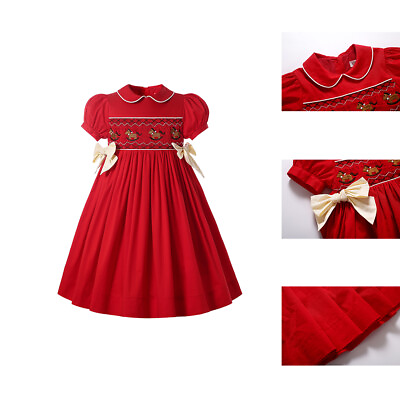 #ad Kids Christmas Clothes Girls Smocked Dress Party Dresses Red 2 3 4 5 6 8 10 12 $45.99