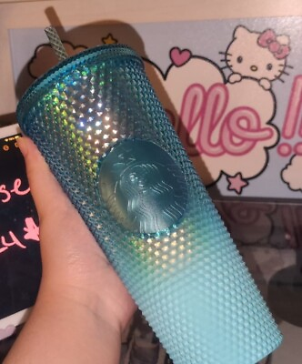 #ad Starbucks Gradient Blue Bling Ombre Studded Tumbler Venti Cup 24 oz 2023 $23.00