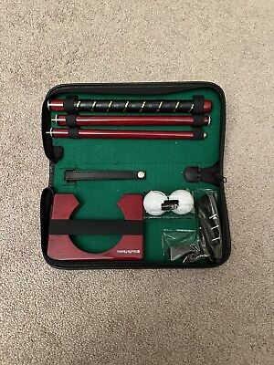 #ad New Indoor Executive Golf Putter Set Travel Kit in Carry Case Wooden Cup 2 Balls $21.95