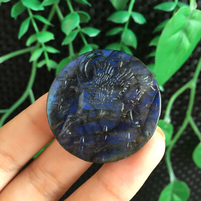 #ad 24g Blue Labradorite Round Stone Pegasus Carving Quartz Crystal Specimen Healing $19.00
