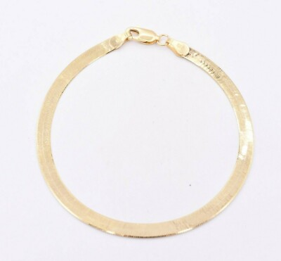 #ad 4.00mm High Polish Herringbone Bracelet Real Solid 14K Yellow Gold $278.84