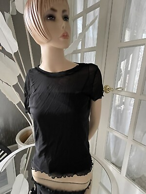 #ad Womens black mesh T with attached Cami Sz M $12.00