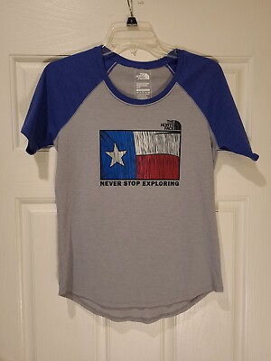 #ad North Face Shirt Womens Small Texas Raglan Short Sleeve Never Stop Exploring $3.99