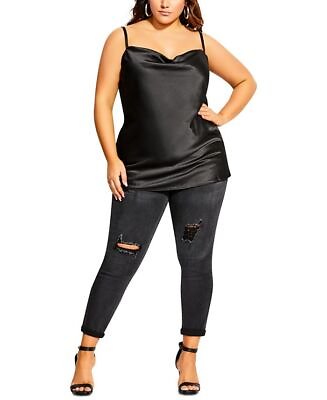 #ad City Chic Women#x27;s Trendy Plus Satin Cowlneck Camisole Black Size 20W $23.50