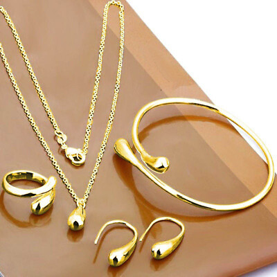 #ad #ad Fashion 925 Silver Gold Necklace Earrings Bracelet Rings Set Women Jewelry Gifts C $4.00