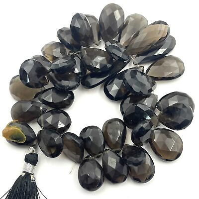 #ad Natural Smoky Quartz Pear Beads Faceted Gemstone Briolette 16 32 MM 439 CT 9Inch $35.99