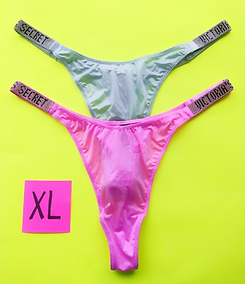 #ad Victoria#x27;s Secret Very Sexy RHINESTONE Shine Logo XL Thong Panties Lot of 2 $55.99