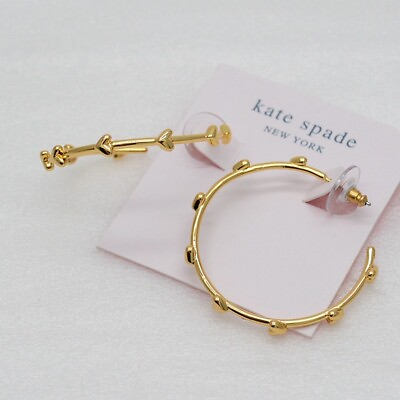 #ad Kate Spade Jewery Gold Tone Heart shape Circle Post Drop Dangle Hoop Earrings $10.99