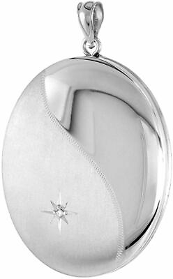 #ad Sterling Silver Real Diamond 1 Picture Oval Locket Urn Pendant Necklace $106.48