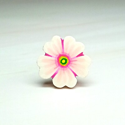 #ad Small Pink Flower Pin Gift Hand Painted Handmade Jewellery Wooden Floral Brooch GBP 7.00