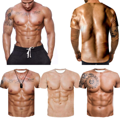 #ad Men Strong Muscle Tattoo Print Short Sleeve T Shirt 3D Digital Printing Tee Tops $5.29