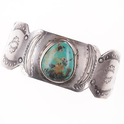 #ad 6 5 8quot; 1930#x27;s Navajo Stamped silver and turquoise bracelet $509.25