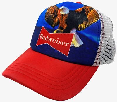 Budweiser Beer Men#x27;s Officially Licensed Eagle Foam Curve Bill Trucker Hat Cap $19.99