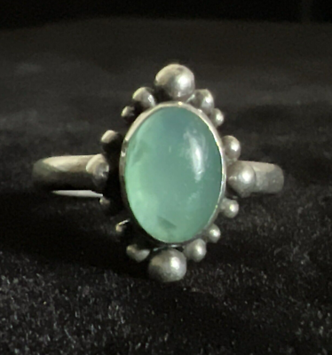 #ad Vintage 925 Sterling Silver Southwestern Green Gemstone Ornate Ring Size 7.5 $18.00