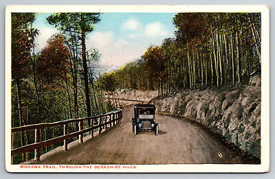 #ad Vintage Postcard MA Mohawk Trail Berkshire Hills Old Car Tree Lined 6731 $2.01