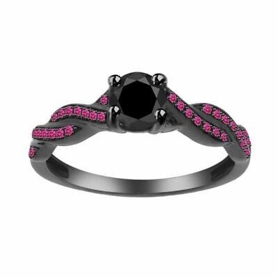 #ad 1.47ct Black Round Diamond Ring Black Silver Lab Created Engagement Silver Ring $125.00
