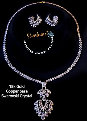 #ad 18k Gold Spear Head Lab Created Necklace Jewelry Set Swarovski Crystal Baguette $89.00