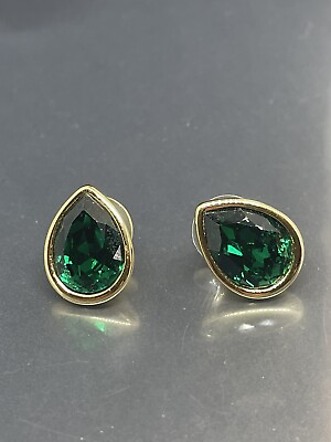 #ad Swarovski Signed SAL GoldTone Green Teardrop Crystal 0.75” Fashion Stud Earrings $25.00