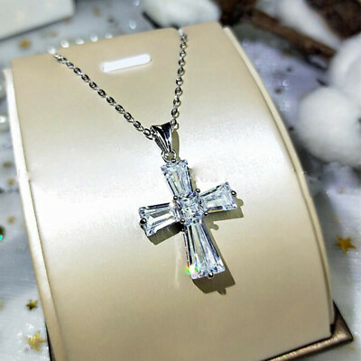 Fashion Cross 925 Silver Filled Necklace Pendant Cubic Zircon Women Jewelry Gift C $2.83