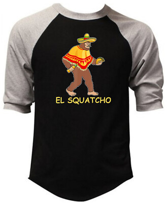 #ad Men#x27;s Bigfoot El Squatcho F27 Black Baseball Raglan T Shirt Sasquatch Mountain $16.99