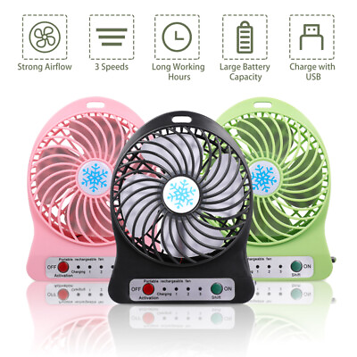 #ad 3 Speed Portable Rechargeable LED Fan air Cooler Mini Operated Desk USB With LED $8.69