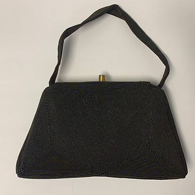 #ad Vintage 1940#x27;s WHO Weeda Corde Black Cord Embroidered Handbag $54.99