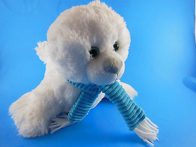 #ad Animal Adventure White Baby Seal Plush Toy blue eyes SOFT excellent 11quot; long $7.69