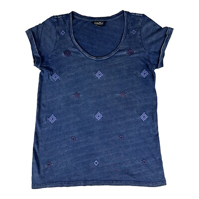 #ad Lucky Brand Womens Medium Washed Blue Embroidered Diamond Shirt Boho $9.99
